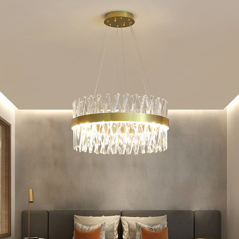 Postmodern Simple Geometric Pendant Light K9 Crystal Strip Bedroom LED Island Light in Gold Clearhalo 'Ceiling Lights' 'Island Lights' 'Lighting' 2612426