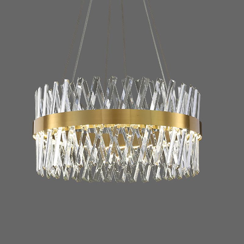 Postmodern Simple Geometric Pendant Light K9 Crystal Strip Bedroom LED Island Light in Gold Gold 23.5" Round Clearhalo 'Ceiling Lights' 'Island Lights' 'Lighting' 2612427