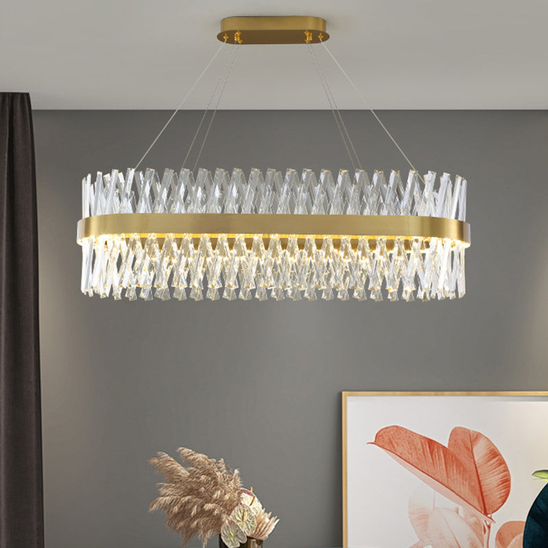 Postmodern Simple Geometric Pendant Light K9 Crystal Strip Bedroom LED Island Light in Gold Clearhalo 'Ceiling Lights' 'Island Lights' 'Lighting' 2612428