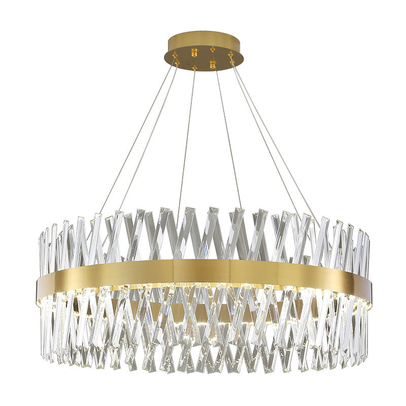 Postmodern Simple Geometric Pendant Light K9 Crystal Strip Bedroom LED Island Light in Gold Clearhalo 'Ceiling Lights' 'Island Lights' 'Lighting' 2612429