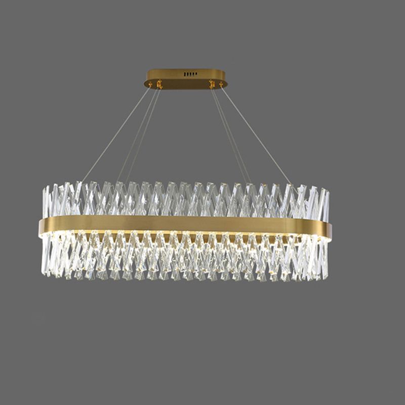 Postmodern Simple Geometric Pendant Light K9 Crystal Strip Bedroom LED Island Light in Gold Gold 31.5" Oval Clearhalo 'Ceiling Lights' 'Island Lights' 'Lighting' 2612430
