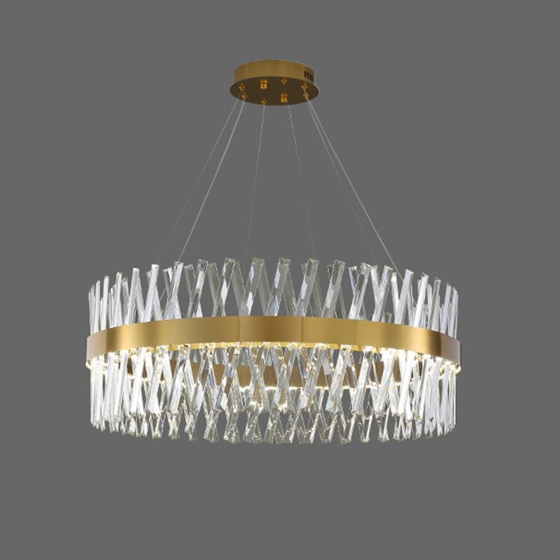 Postmodern Simple Geometric Pendant Light K9 Crystal Strip Bedroom LED Island Light in Gold Gold 31.5" Round Clearhalo 'Ceiling Lights' 'Island Lights' 'Lighting' 2612433