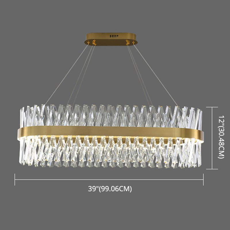 Postmodern Simple Geometric Pendant Light K9 Crystal Strip Bedroom LED Island Light in Gold Clearhalo 'Ceiling Lights' 'Island Lights' 'Lighting' 2612438