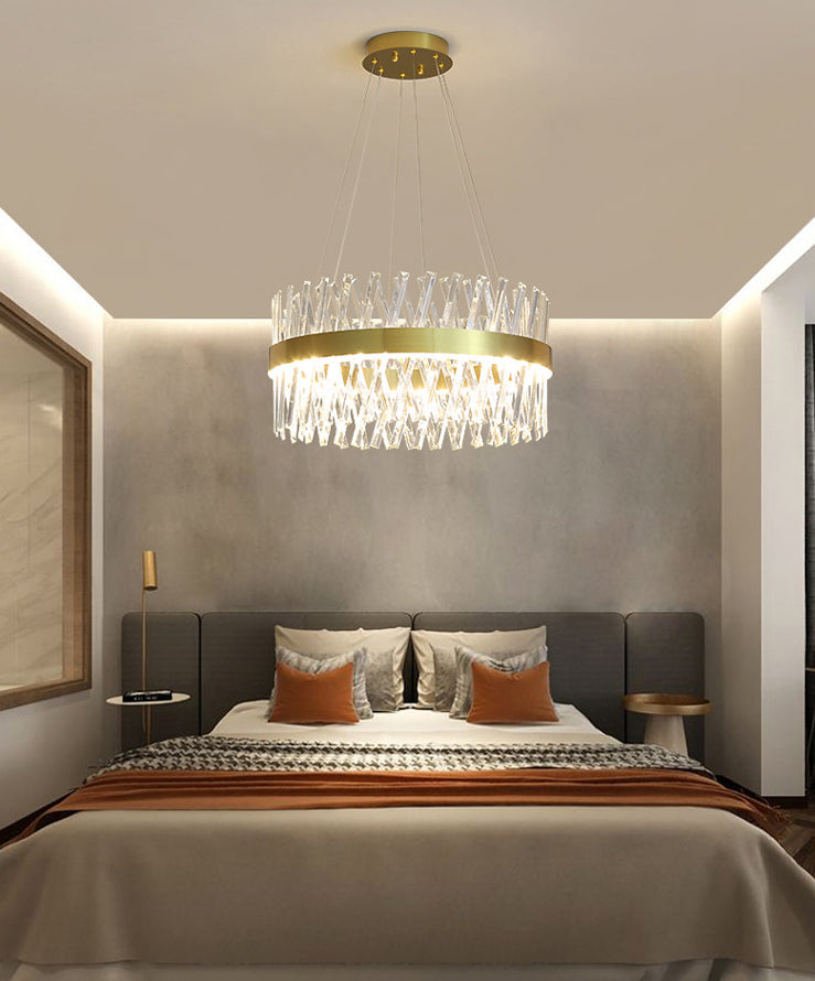 Postmodern Simple Geometric Pendant Light K9 Crystal Strip Bedroom LED Island Light in Gold Clearhalo 'Ceiling Lights' 'Island Lights' 'Lighting' 2612440