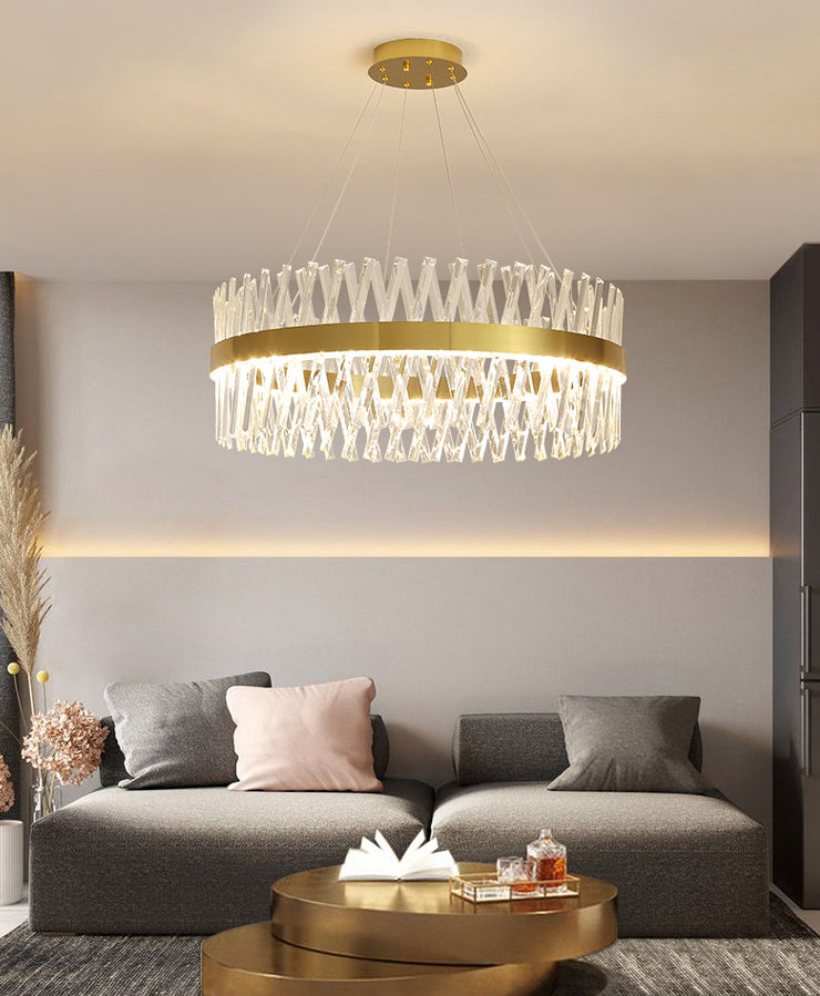 Postmodern Simple Geometric Pendant Light K9 Crystal Strip Bedroom LED Island Light in Gold Clearhalo 'Ceiling Lights' 'Island Lights' 'Lighting' 2612442