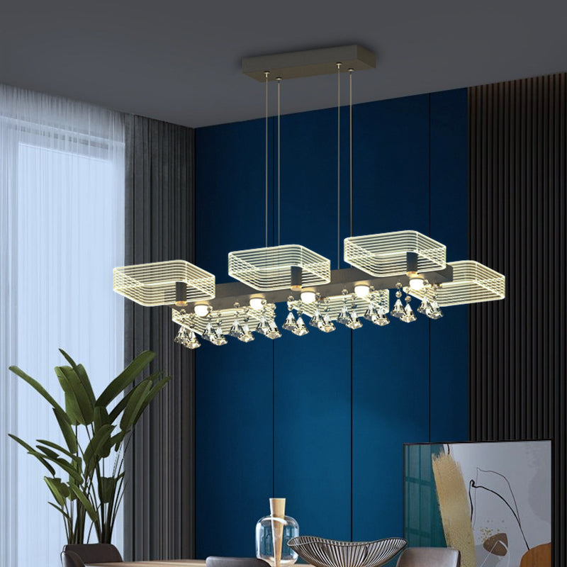 Squares Island Lighting Fixture Modern Acrylic Dining Room Suspension Light in Black 6 Black with Crystal Clearhalo 'Ceiling Lights' 'Island Lights' 'Lighting' 2612443