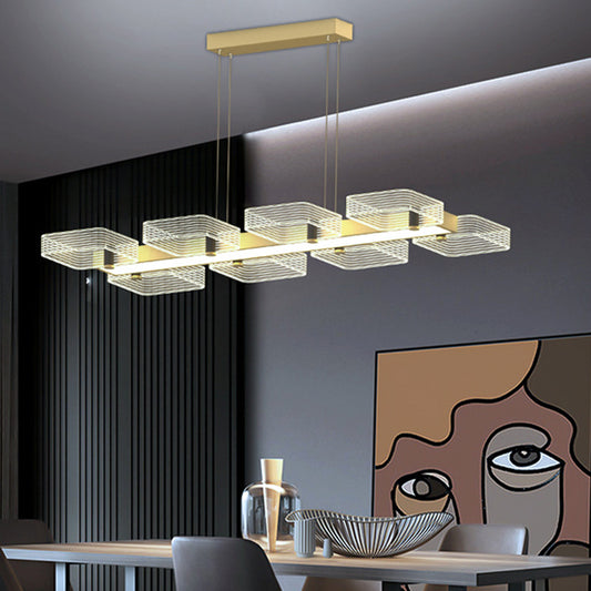Squares Island Lighting Fixture Modern Acrylic Dining Room Suspension Light in Black 8 Black without Crystal Clearhalo 'Ceiling Lights' 'Island Lights' 'Lighting' 2612445