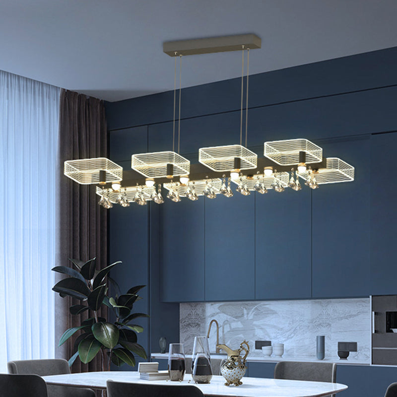 Squares Island Lighting Fixture Modern Acrylic Dining Room Suspension Light in Black 8 Black with Crystal Clearhalo 'Ceiling Lights' 'Island Lights' 'Lighting' 2612446