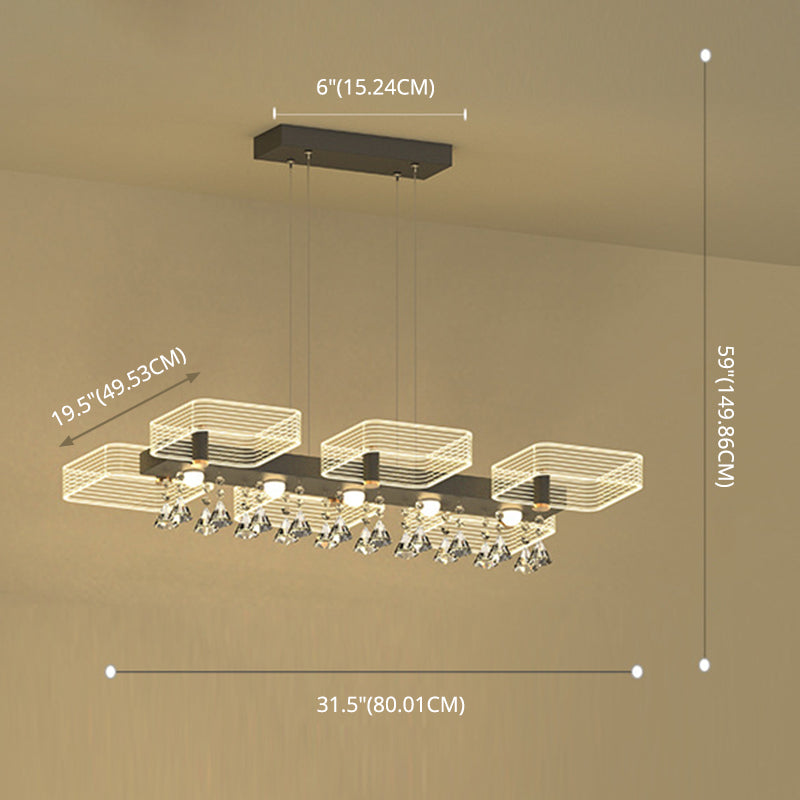 Squares Island Lighting Fixture Modern Acrylic Dining Room Suspension Light in Black Clearhalo 'Ceiling Lights' 'Island Lights' 'Lighting' 2612448