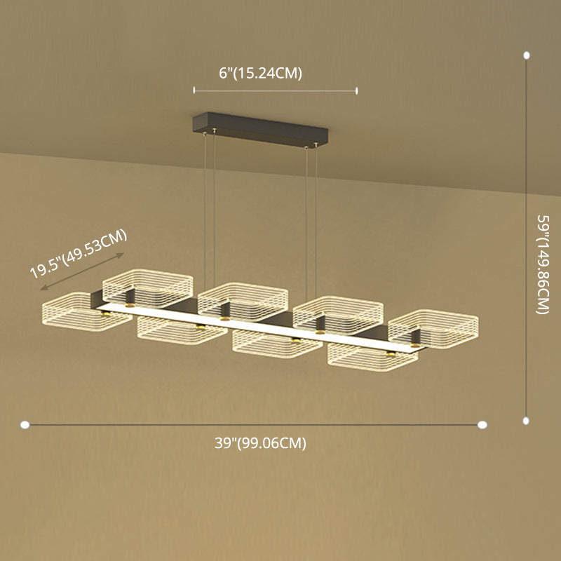 Squares Island Lighting Fixture Modern Acrylic Dining Room Suspension Light in Black Clearhalo 'Ceiling Lights' 'Island Lights' 'Lighting' 2612450