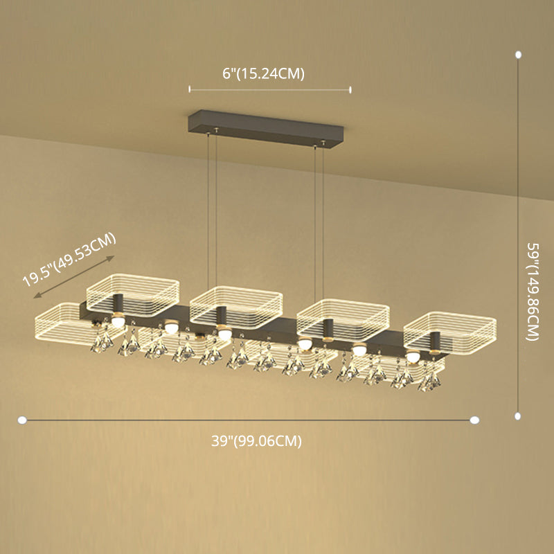 Squares Island Lighting Fixture Modern Acrylic Dining Room Suspension Light in Black Clearhalo 'Ceiling Lights' 'Island Lights' 'Lighting' 2612451