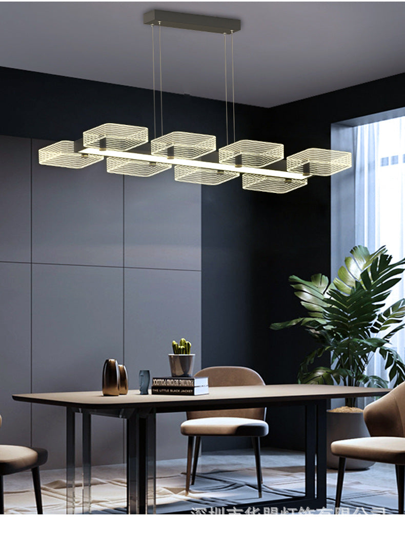 Squares Island Lighting Fixture Modern Acrylic Dining Room Suspension Light in Black Clearhalo 'Ceiling Lights' 'Island Lights' 'Lighting' 2612452