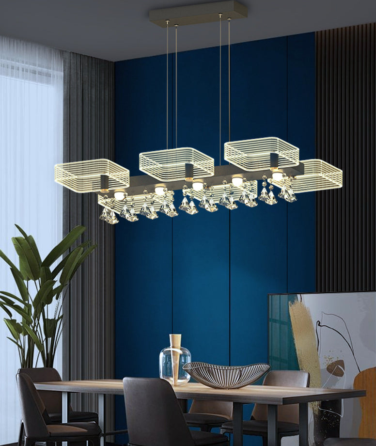 Squares Island Lighting Fixture Modern Acrylic Dining Room Suspension Light in Black Clearhalo 'Ceiling Lights' 'Island Lights' 'Lighting' 2612453