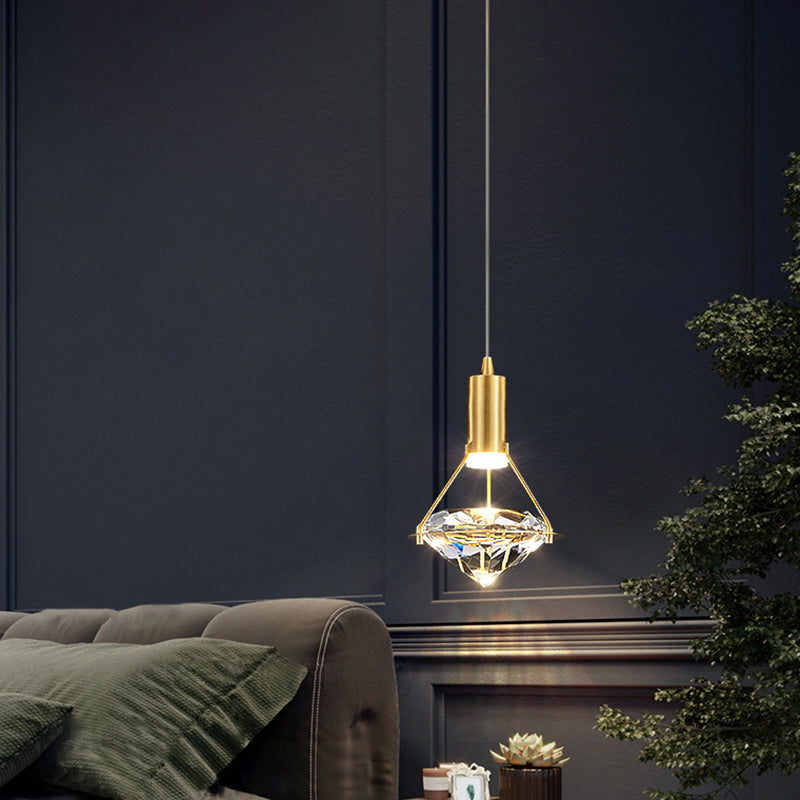 Crystal Diamond Island Lighting Postmodern Gold Finish LED Pendant Light Fixture 1 Gold Round Clearhalo 'Ceiling Lights' 'Island Lights' 'Lighting' 2612455
