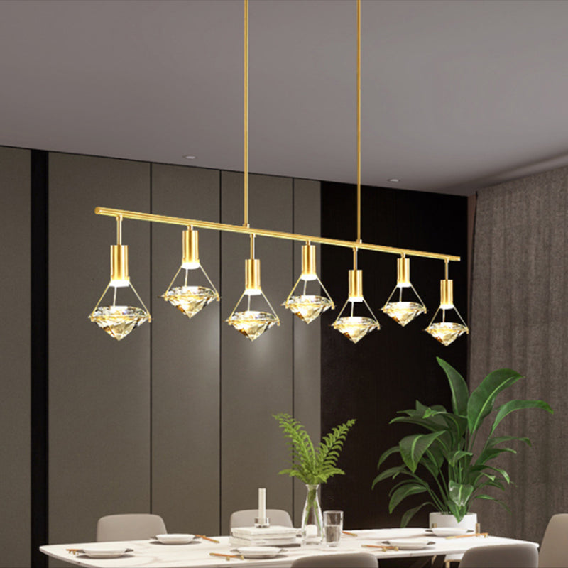 Crystal Diamond Island Lighting Postmodern Gold Finish LED Pendant Light Fixture Clearhalo 'Ceiling Lights' 'Island Lights' 'Lighting' 2612459