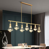 Crystal Diamond Island Lighting Postmodern Gold Finish LED Pendant Light Fixture 7 Gold Linear Clearhalo 'Ceiling Lights' 'Island Lights' 'Lighting' 2612460