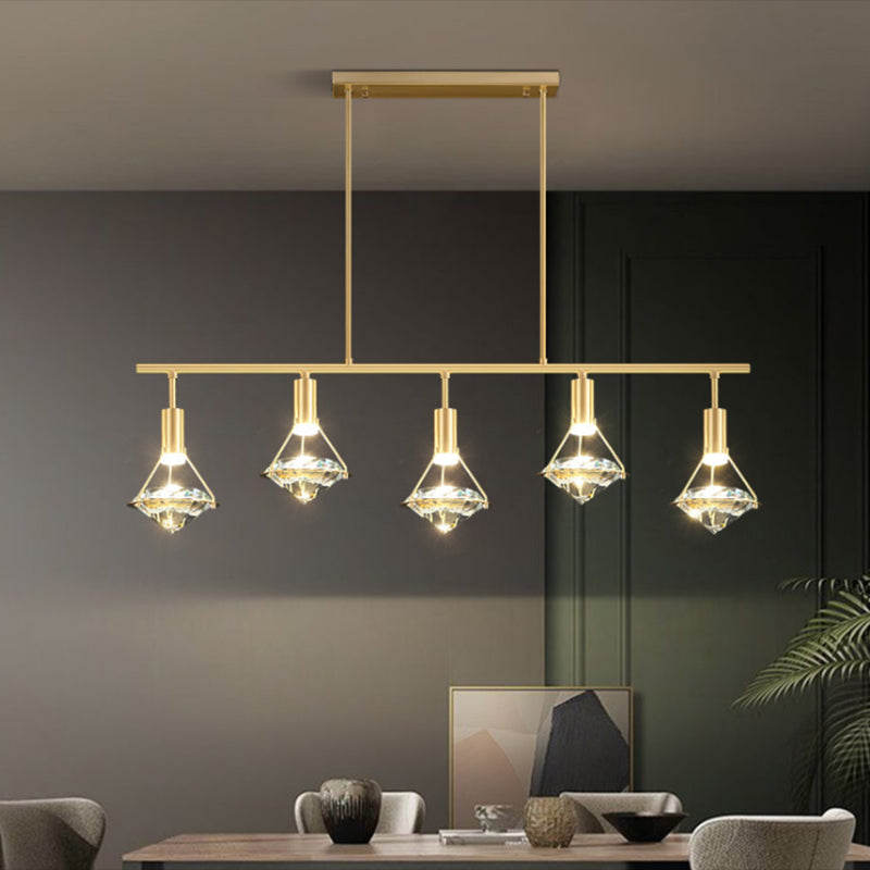 Crystal Diamond Island Lighting Postmodern Gold Finish LED Pendant Light Fixture Clearhalo 'Ceiling Lights' 'Island Lights' 'Lighting' 2612461