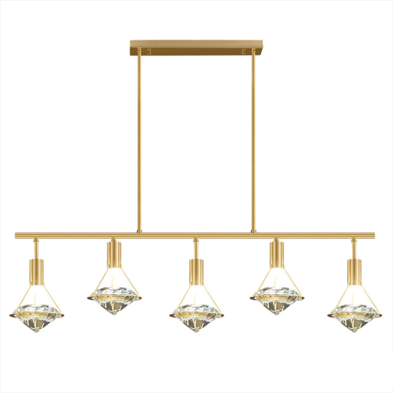 Crystal Diamond Island Lighting Postmodern Gold Finish LED Pendant Light Fixture Clearhalo 'Ceiling Lights' 'Island Lights' 'Lighting' 2612462