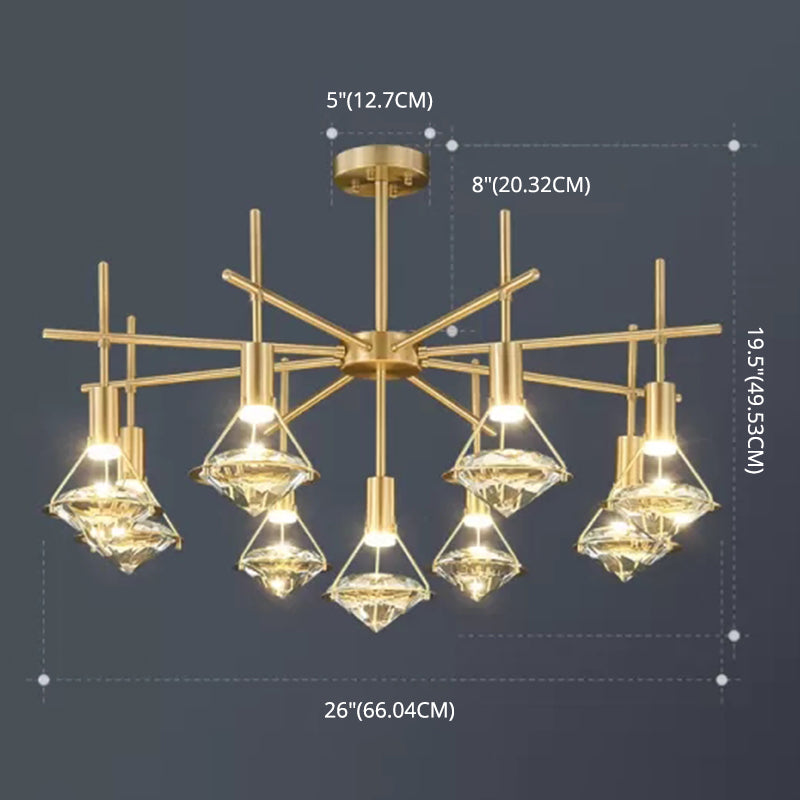 Crystal Diamond Island Lighting Postmodern Gold Finish LED Pendant Light Fixture Clearhalo 'Ceiling Lights' 'Island Lights' 'Lighting' 2612464