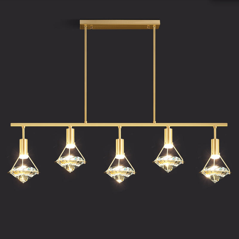Crystal Diamond Island Lighting Postmodern Gold Finish LED Pendant Light Fixture Clearhalo 'Ceiling Lights' 'Island Lights' 'Lighting' 2612466