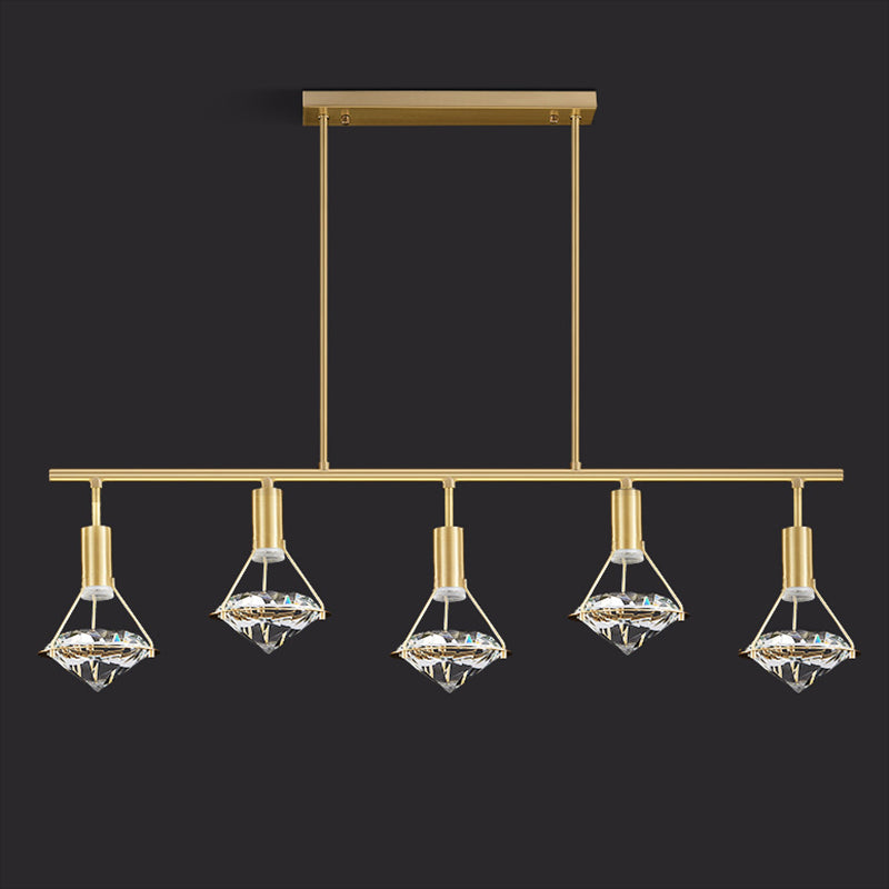 Crystal Diamond Island Lighting Postmodern Gold Finish LED Pendant Light Fixture Clearhalo 'Ceiling Lights' 'Island Lights' 'Lighting' 2612467