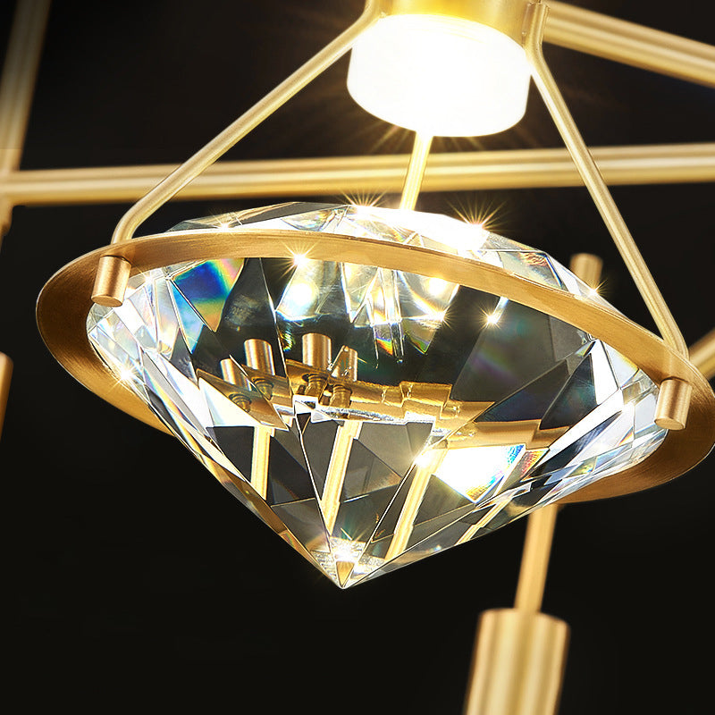 Crystal Diamond Island Lighting Postmodern Gold Finish LED Pendant Light Fixture Clearhalo 'Ceiling Lights' 'Island Lights' 'Lighting' 2612468