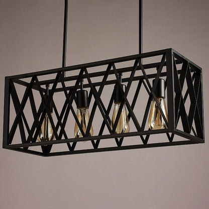 Rectangular Island Light Industrial Style Black Ironwork Pendant Lighting for Bar 4 Black Clearhalo 'Ceiling Lights' 'Island Lights' 'Lighting' 2612508