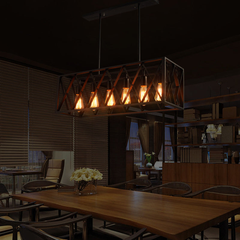 Rectangular Island Light Industrial Style Black Ironwork Pendant Lighting for Bar Clearhalo 'Ceiling Lights' 'Island Lights' 'Lighting' 2612509