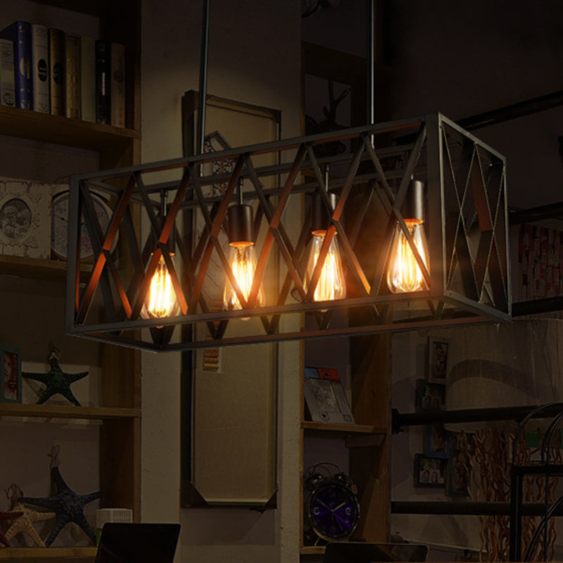 Rectangular Island Light Industrial Style Black Ironwork Pendant Lighting for Bar Clearhalo 'Ceiling Lights' 'Island Lights' 'Lighting' 2612510