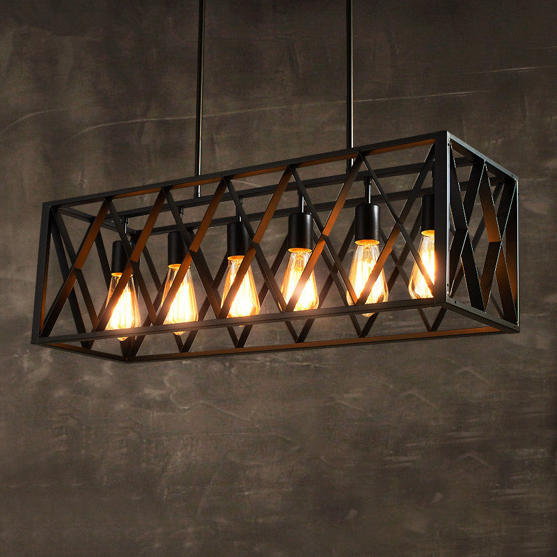 Rectangular Island Light Industrial Style Black Ironwork Pendant Lighting for Bar Clearhalo 'Ceiling Lights' 'Island Lights' 'Lighting' 2612512