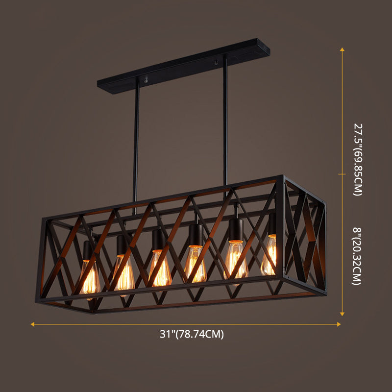 Rectangular Island Light Industrial Style Black Ironwork Pendant Lighting for Bar Clearhalo 'Ceiling Lights' 'Island Lights' 'Lighting' 2612513