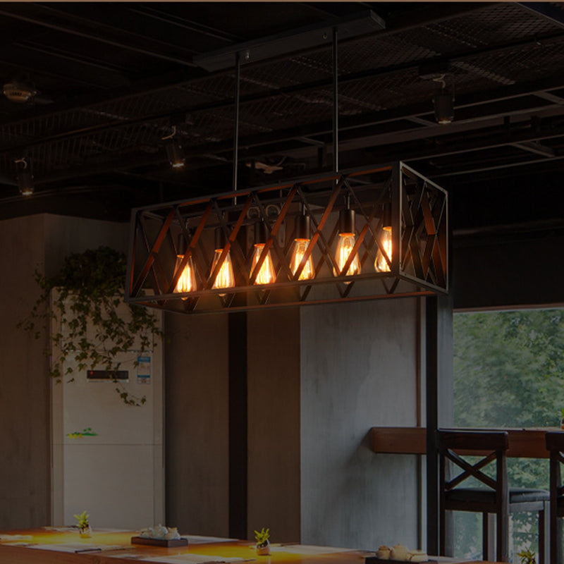 Rectangular Island Light Industrial Style Black Ironwork Pendant Lighting for Bar Clearhalo 'Ceiling Lights' 'Island Lights' 'Lighting' 2612517