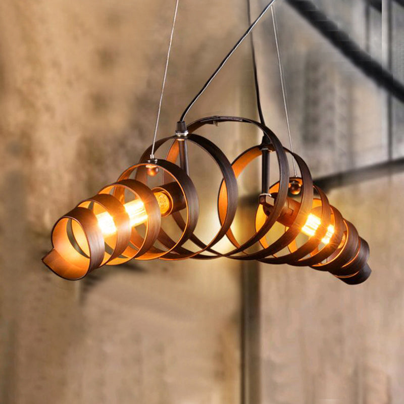 Spiral Metal Island Lighting Industrial Style 2-Head Cafe Bar Pendant Lamp in Rust Clearhalo 'Ceiling Lights' 'Island Lights' 'Lighting' 2612535