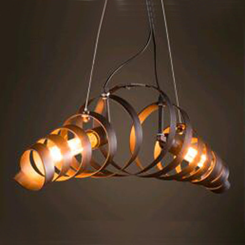 Spiral Metal Island Lighting Industrial Style 2-Head Cafe Bar Pendant Lamp in Rust Clearhalo 'Ceiling Lights' 'Island Lights' 'Lighting' 2612536