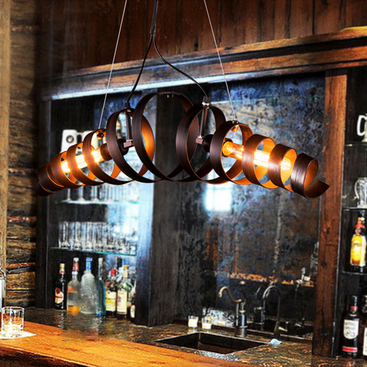 Spiral Metal Island Lighting Industrial Style 2-Head Cafe Bar Pendant Lamp in Rust Clearhalo 'Ceiling Lights' 'Island Lights' 'Lighting' 2612537