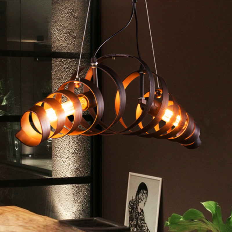 Spiral Metal Island Lighting Industrial Style 2-Head Cafe Bar Pendant Lamp in Rust Clearhalo 'Ceiling Lights' 'Island Lights' 'Lighting' 2612538