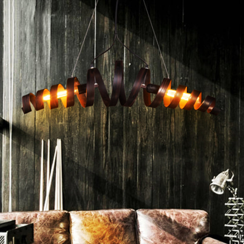 Spiral Metal Island Lighting Industrial Style 2-Head Cafe Bar Pendant Lamp in Rust Clearhalo 'Ceiling Lights' 'Island Lights' 'Lighting' 2612543