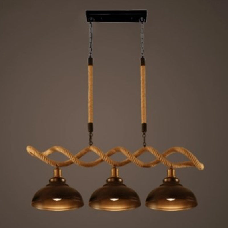 3-Light Hemp Rope Island Pendant Countryside Beige Shaded Restaurant Suspension Light Beige Bowl Clearhalo 'Ceiling Lights' 'Island Lights' 'Lighting' 2612548