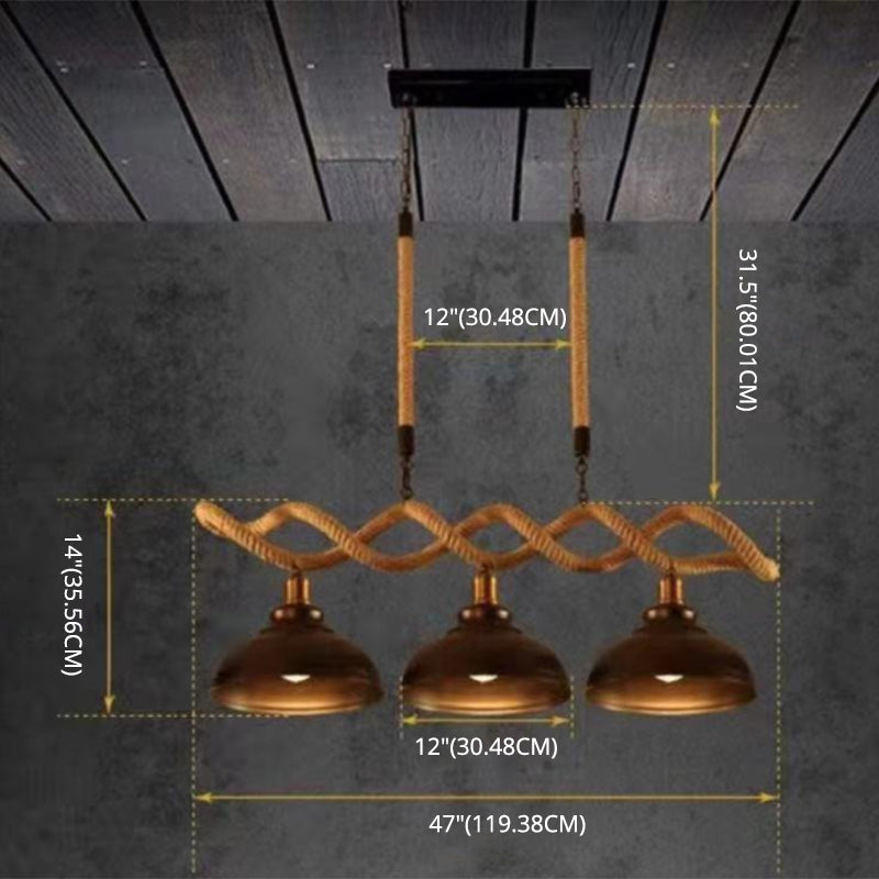 3-Light Hemp Rope Island Pendant Countryside Beige Shaded Restaurant Suspension Light Clearhalo 'Ceiling Lights' 'Island Lights' 'Lighting' 2612550