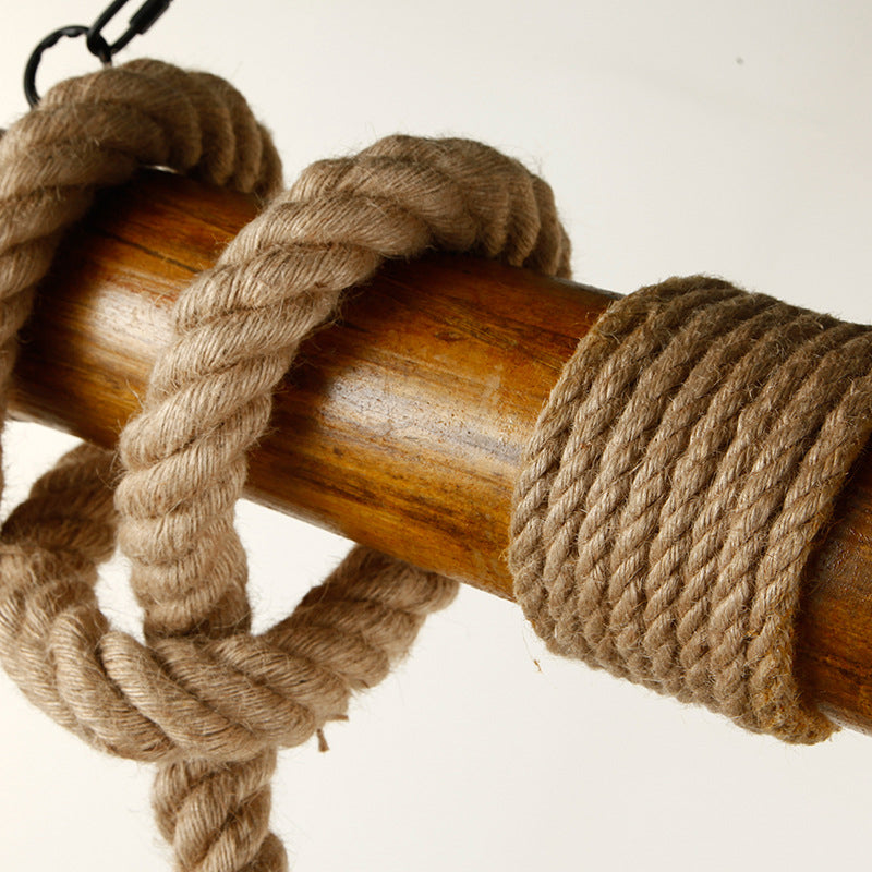 3-Light Hemp Rope Island Pendant Countryside Beige Shaded Restaurant Suspension Light Clearhalo 'Ceiling Lights' 'Island Lights' 'Lighting' 2612552