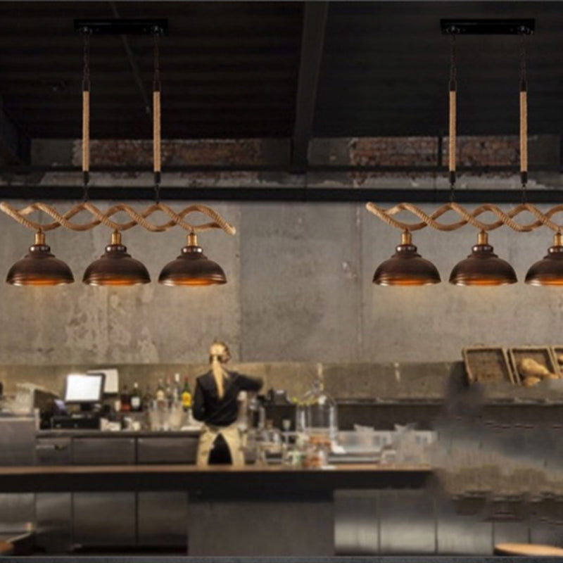 3-Light Hemp Rope Island Pendant Countryside Beige Shaded Restaurant Suspension Light Clearhalo 'Ceiling Lights' 'Island Lights' 'Lighting' 2612553