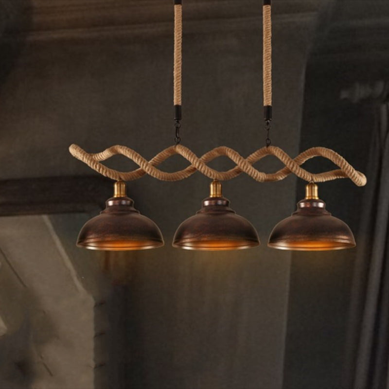 3-Light Hemp Rope Island Pendant Countryside Beige Shaded Restaurant Suspension Light Clearhalo 'Ceiling Lights' 'Island Lights' 'Lighting' 2612554