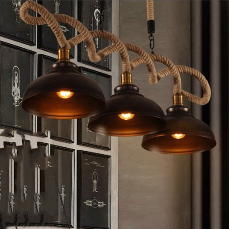 3-Light Hemp Rope Island Pendant Countryside Beige Shaded Restaurant Suspension Light Clearhalo 'Ceiling Lights' 'Island Lights' 'Lighting' 2612555