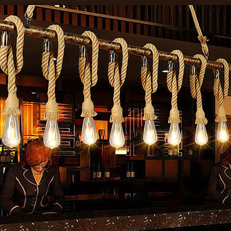 Linear Bar Island Light Fixture Industrial Hemp Rope Bronze Finish Suspension Light Clearhalo 'Ceiling Lights' 'Island Lights' 'Lighting' 2612556