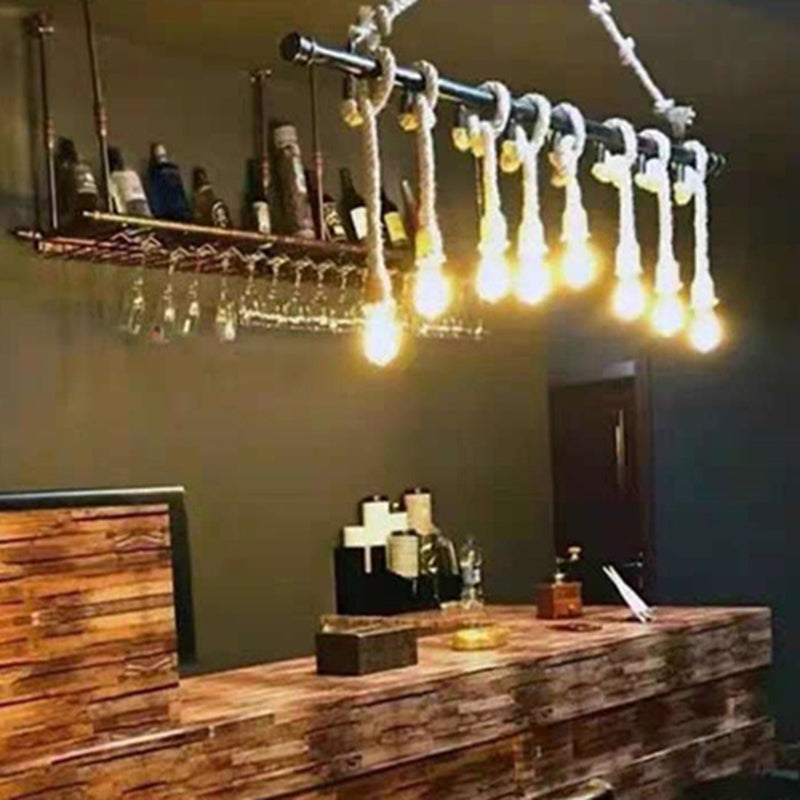 Linear Bar Island Light Fixture Industrial Hemp Rope Bronze Finish Suspension Light Clearhalo 'Ceiling Lights' 'Island Lights' 'Lighting' 2612560