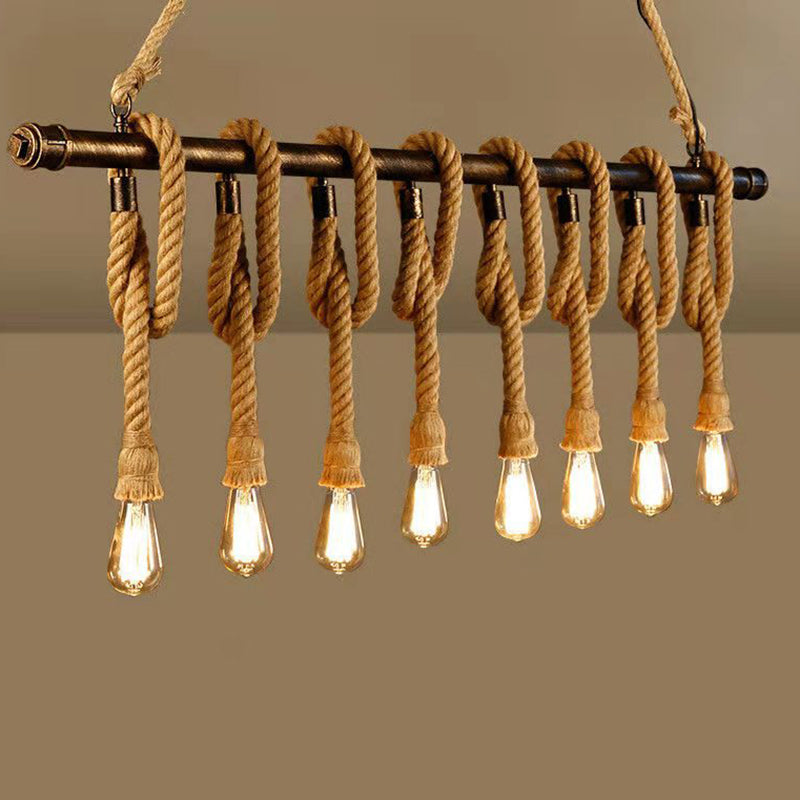 Linear Bar Island Light Fixture Industrial Hemp Rope Bronze Finish Suspension Light Clearhalo 'Ceiling Lights' 'Island Lights' 'Lighting' 2612561