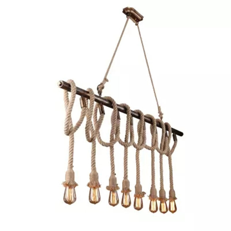 Linear Bar Island Light Fixture Industrial Hemp Rope Bronze Finish Suspension Light Clearhalo 'Ceiling Lights' 'Island Lights' 'Lighting' 2612562