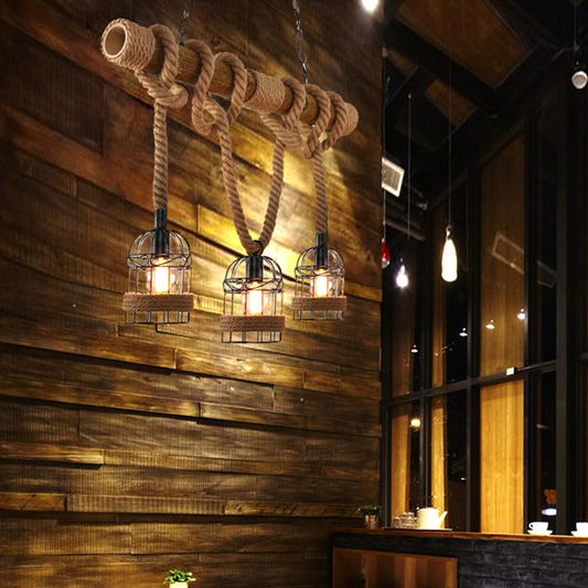 Hemp Rope Pendant Lamp Industrial Style Beige Linear Restaurant over Island Lighting Clearhalo 'Ceiling Lights' 'Island Lights' 'Lighting' 2612566