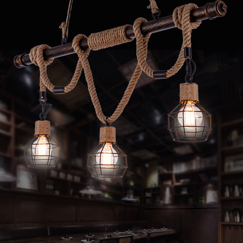 Hemp Rope Pendant Lamp Industrial Style Beige Linear Restaurant over Island Lighting Clearhalo 'Ceiling Lights' 'Island Lights' 'Lighting' 2612568