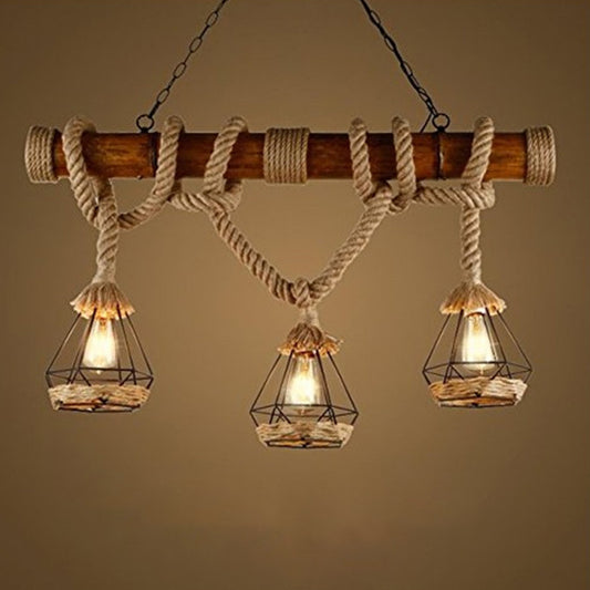 Hemp Rope Pendant Lamp Industrial Style Beige Linear Restaurant over Island Lighting Clearhalo 'Ceiling Lights' 'Island Lights' 'Lighting' 2612570